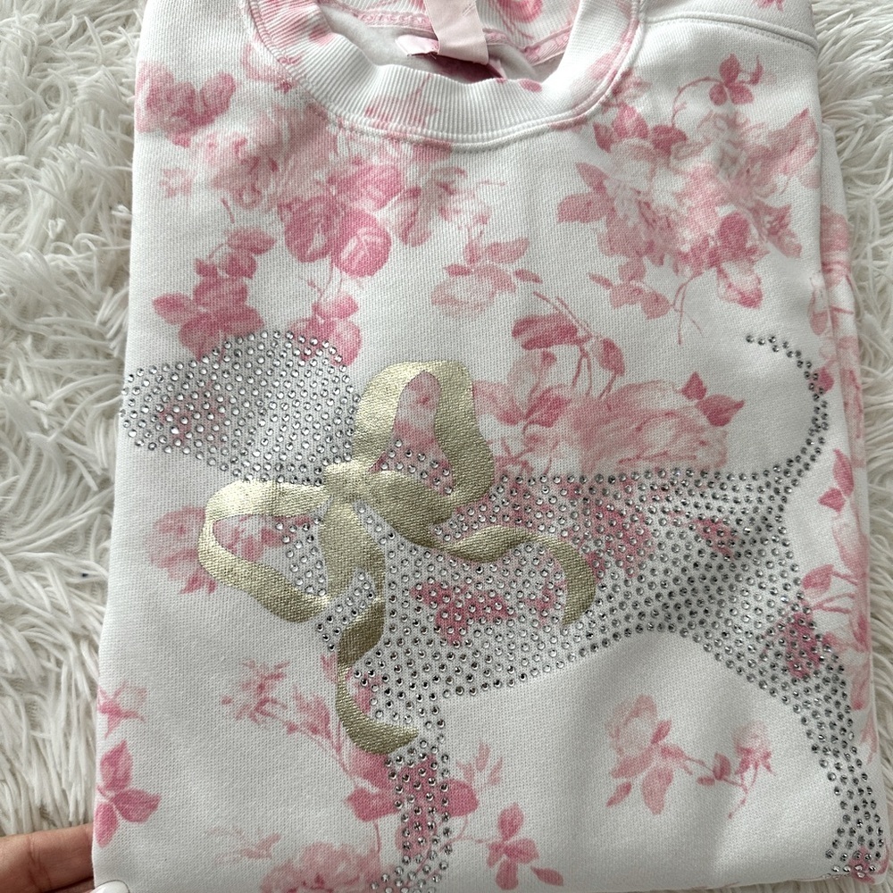 NWT 🌸PINK x LoveShackFancy🌸 Pink & White Oversized Signature Sweatshirt Size S - Picture 9 of 15